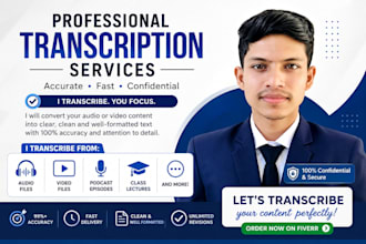 professionally transcribe audio, video, podcasts, and lectures