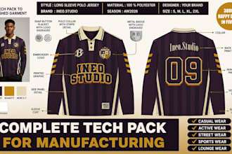 create professional fashion tech pack design, clothing tech pack flat sketch