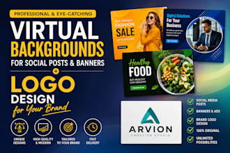 do virtual backgrounds, social media banners and a logo for your brand