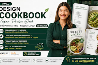 design cookbook vegan recipe ebook do KDP formatting, indesign layout in italian