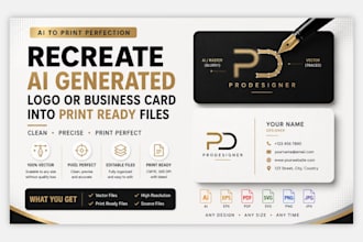 redesign ai generated logo, business card to vector, print ready