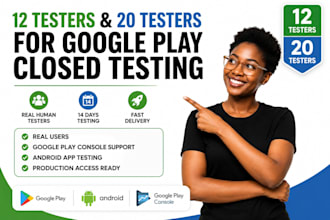provide 12 tester for google play closed testing app testing
