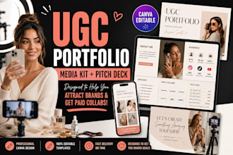 design ugc portfolio, ugc media kit, and canva pitch deck for content creators
