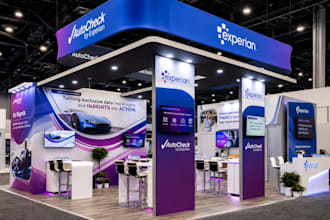design a 3d trade show booth and exhibition stand with renders