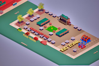 create a 2d or 3d isometric event map, no ai