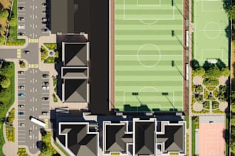 design 3d sports complex master plan, site plan rendering, tunnies, paddle court