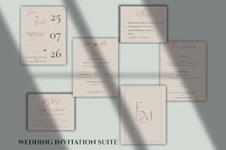 design an elegant wedding invitation suite with save the date