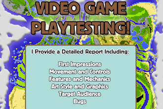 playtest your game and provide thorough written feedback with footage, no ai