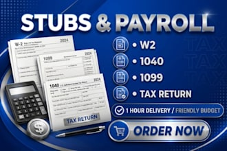 prepare stubs, form w2 and form w3, 1099 and 1040