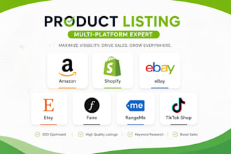 upload and add products on amazon, shopify, ebay, etsy, wayfair, faire, 1stdibs