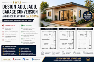 design adu, jadu, garage conversion and floor plans for california