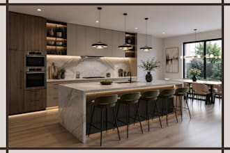 custom design your kitchen with 2d and 3d layout, materials and lighting