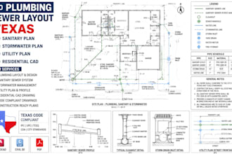 do plumbing sewer layout texas sanitary stormwater utility plan residential cad