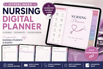 design a hyperlinked digital planner for nursing students nurses goodnotes