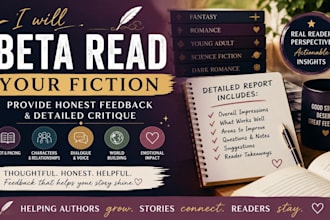 beta read, critique, and provide feedback on your fiction novel