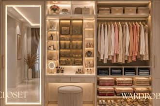 design luxury walk in closet and wardrobe with 3d rendering
