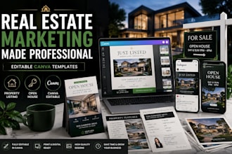 design editable canva real estate listing, open house and property marketing tem