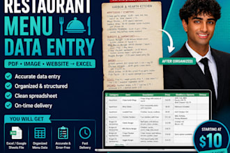 organize your restaurant menu in excel or google sheets