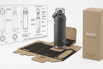 design a premium 3d insulated water bottle with packaging design