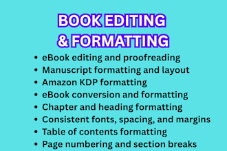 ebook editing, book formatting, amazon kdp book editing, manuscript formatting