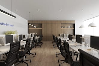 render modern office interior, lobby design, reception, workspace visualization