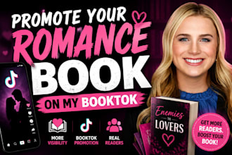 promote your romance book or ebook on my booktok with a tiktok video booktok