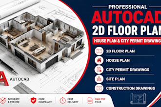 create autocad 2d floor plan, house plan and city permit drawing