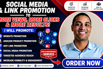 do social media website promotion, promote website, amazon, product, or any link
