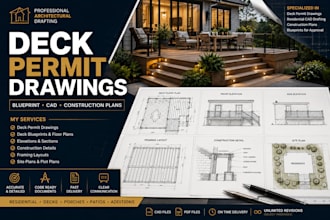 draw deck permit plans, blueprints, cad construction drawings and site plans