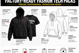 design puffer jacket tech pack cad flat sketch for manufacturing