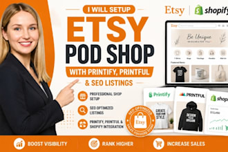 setup etsy pod shop with printify, printful  SEO listings