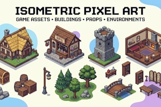 create isometric pixel art game assets buildings rooms props and environments