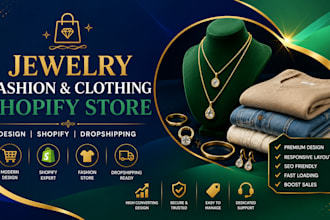 design jewelry website, fashion clothing store, shopify store, dropshipping
