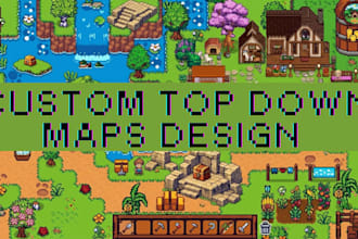 do custom 2d top down maps and indie game assets in pixel art tileset style