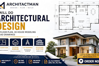 do architectural design 2d floor plan and 3d house modeling cad drawings