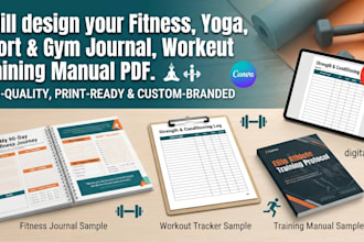 design fitness, yoga, sport, gym journal, workout tracker, training manual pdf