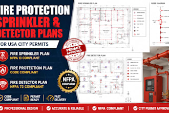 do fire sprinkler plan, fire protection, fire detector plan for USA city permits