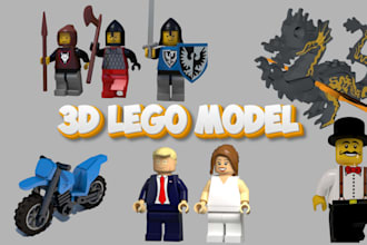 do 3d lego minifigure, lego toys, lego car, house, moc, ship, bjd models