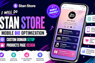 do stan store mobile bio optimization custom domain setup products page design