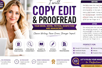 copy edit and proofread your book, novel, fiction, nonfiction and manuscript