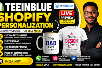 setup teeinblue shopify personalization and custom product options
