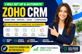 setup and automate zoho CRM, zoho one, zoho books, zoho desk and campaigns