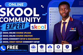 skool online course upload creation community setup manager, skool credit repair