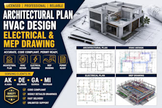 create architectural plan hvac design electrical and mep drawing in ak de ga mi
