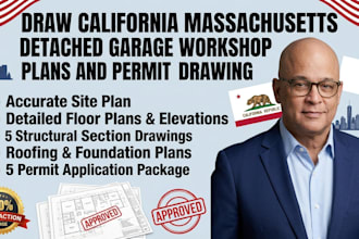 draw california massachusetts detached garage workshop plans and permit drawing