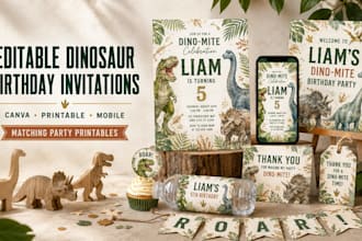 design editable dinosaur birthday invitations and matching party printables