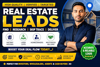 find vacant house, land lots, homeowners and motivated seller real estate leads