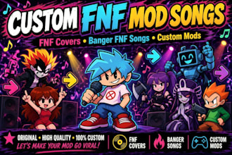 create a custom fnf mod song, fnf cover, and banger fnf song
