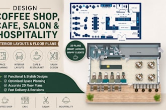 design coffee shop, cafe, salon and hospitality interior layouts and floor plans