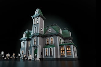 design 3d lego model, lego moc, lego technic, lego house with instruction manual